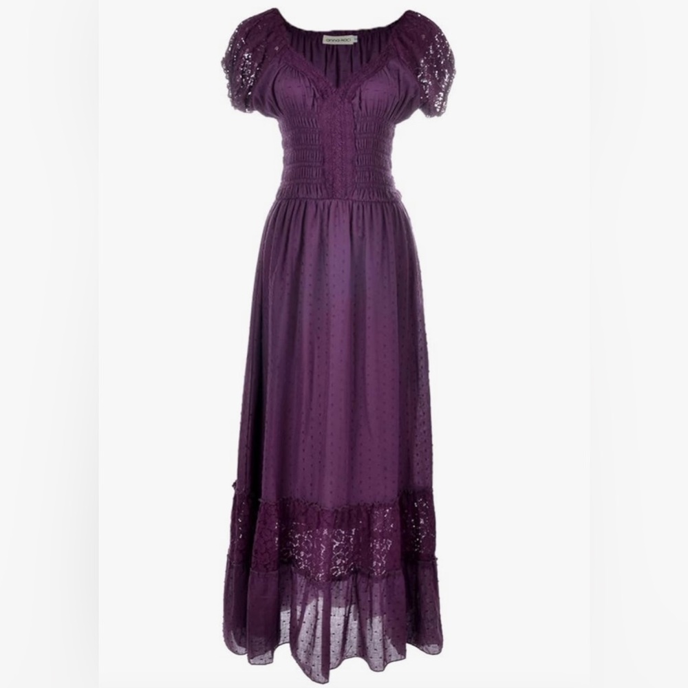 Renaissance Peasant Maiden Boho Inspired Cap Sleeve Lace Trim Maxi Dress sz S